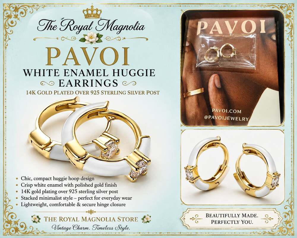 Pavoi White Enamel Huggie Earrings
